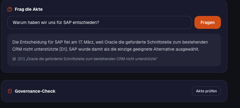 Echter Screenshot: Frag die Akte in der Anvio-App (Dark Mode)